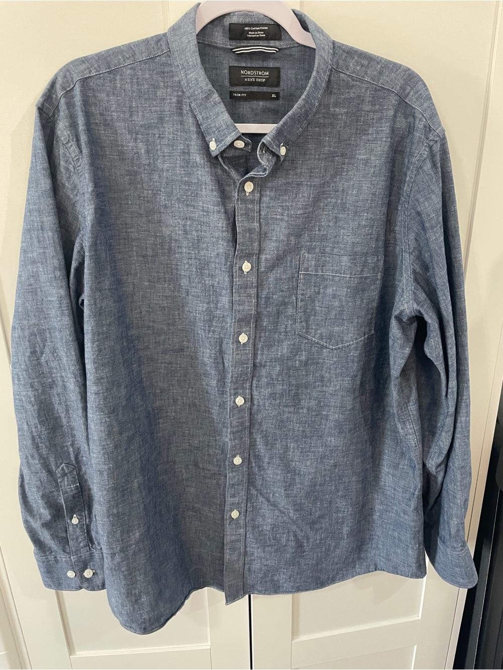 Nordstrom Men's Blue Button-Up 100% Cotton Shirt XL Trim Fit